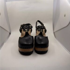 Swedish Hasbeens Black Leather Clogs